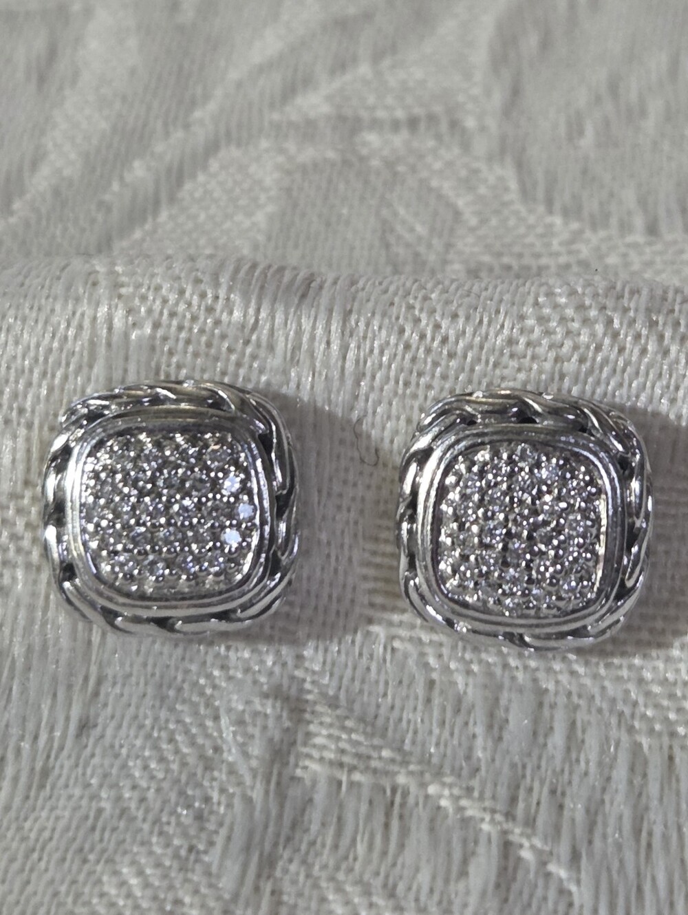 John Hardy Classic Chain Pavé Diamond Stud Earrings, SS